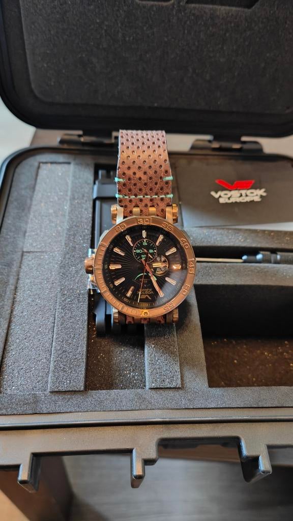 Vostok Europe Energia Rocket Herenhorloge, Leer, Staal, Polshorloge, Zo goed als nieuw