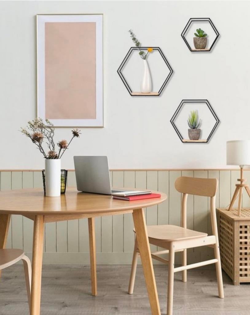 Wanddecoratie Zeshoek Metaal/Hout - 3 Stuks Nieuw, Ophalen of Verzenden, Nieuw