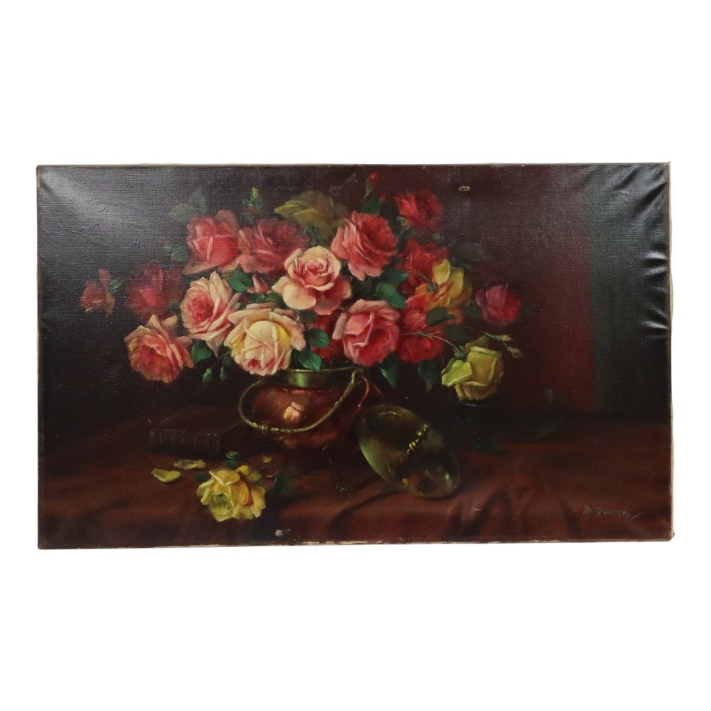 Groot Bloemen Schilderij Stilleven Rozen Olie op Doek 100cm, Ophalen, Gesigneerd, Bloemen
