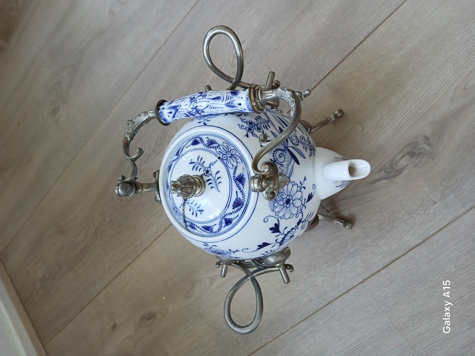 Antieke theepot met  spiritusbrander, Ophalen of Verzenden, Gebruikt