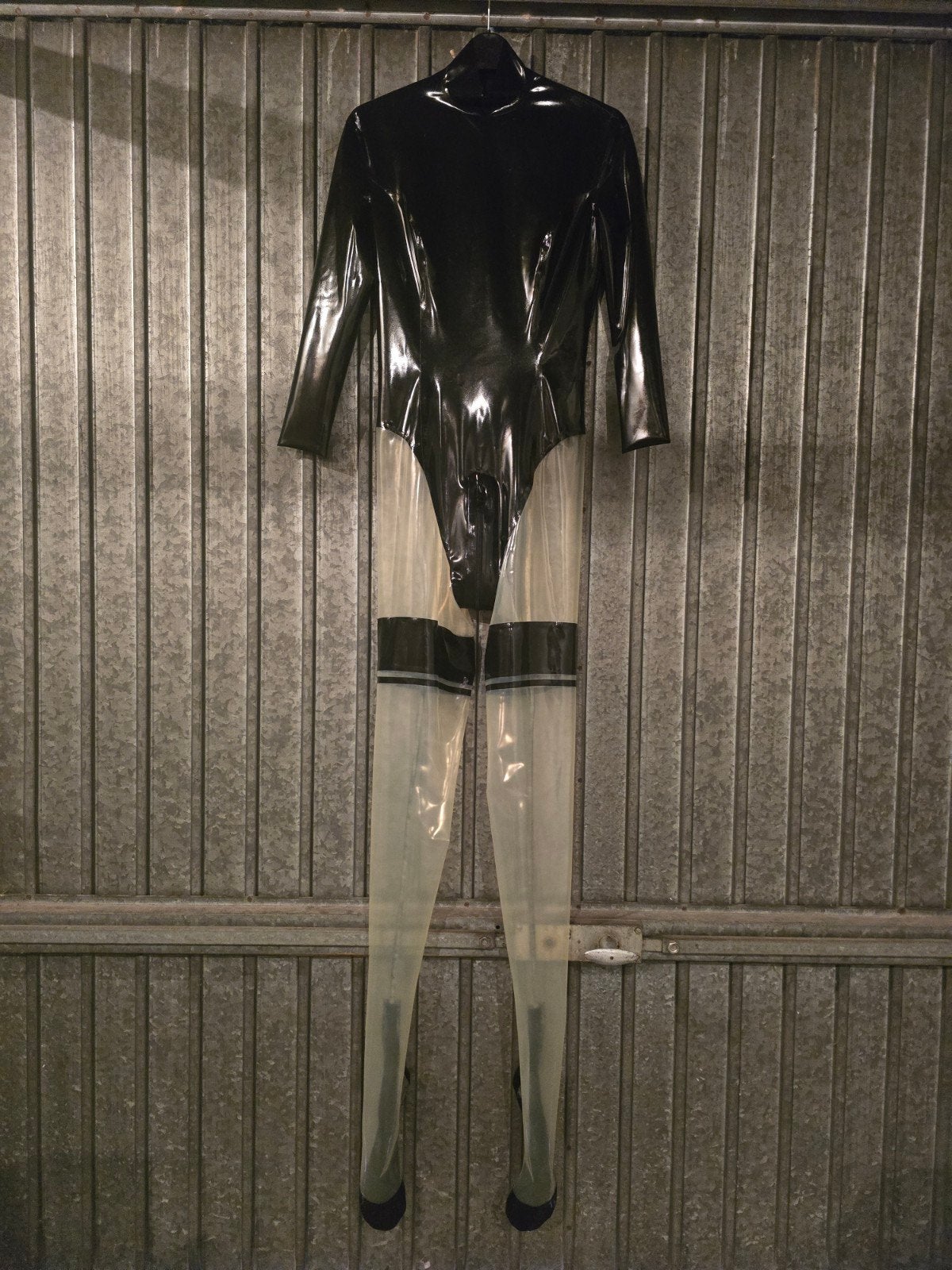 Zwarte latex catsuit met transparante pijpen, Onbekend, Verzenden, Nieuw