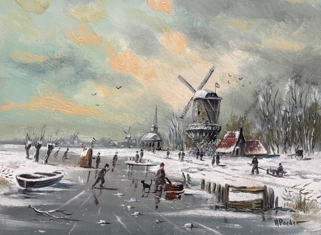 Henk Poeder (1964) - Hollands winterlandschap, Ophalen of Verzenden
