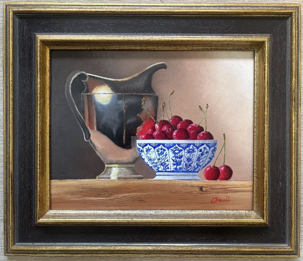 Ben Oude Breuil (1949) - Koperen kan en rijstkom met kersen, Antiek en Kunst, Ophalen of Verzenden