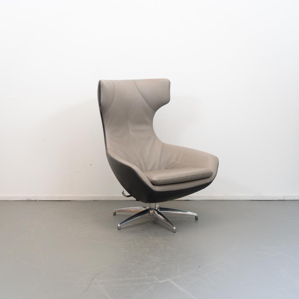 1 Leolux Caruzzo PLUS Fauteuil + Voetenbank Grijs/Lever Leer, Niet ingevuld, Niet ingevuld, 75 tot 100 cm, Ophalen of Verzenden
