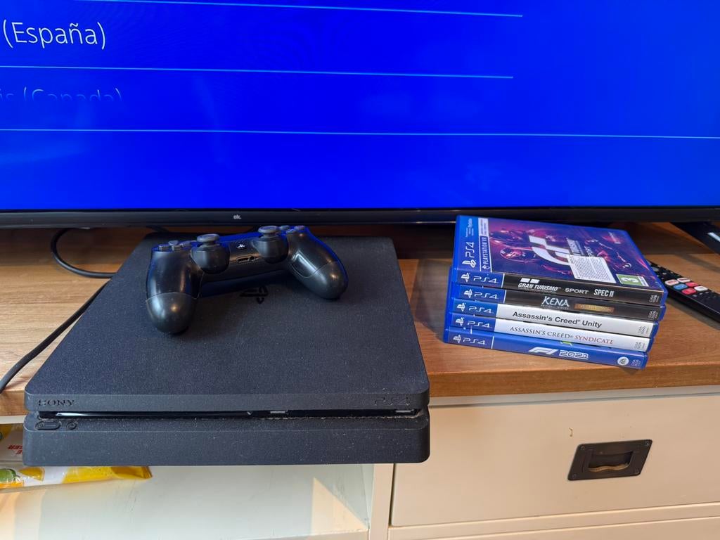 PS4 Slim 1TB met Controller + 5 Games, Ophalen, 1 TB, Met 1 controller, Slim