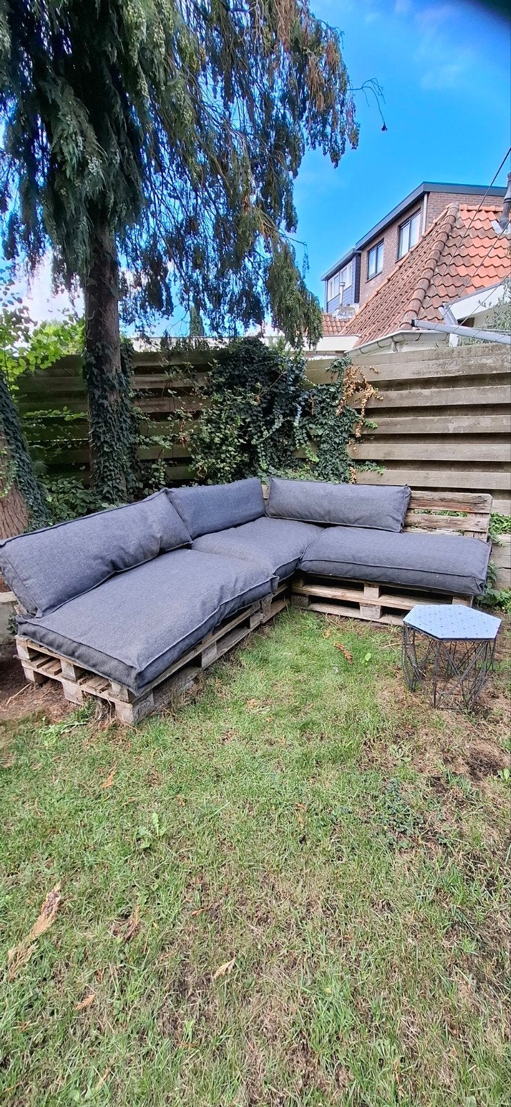 Palletkussen set (3 stuks) met gratis pallets, Tuin en Terras, Ophalen, Overige materialen, Gebruikt, 3 zitplaatsen