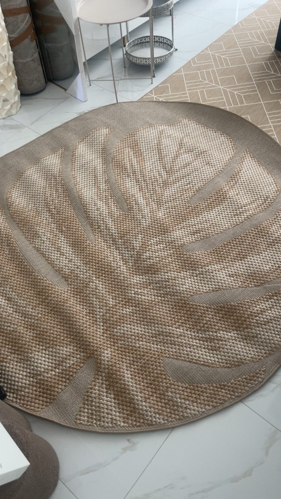 Nieuw tapijt 200x200 cm met bladmotief, Beige, Rond, Nieuw, Ophalen of Verzenden