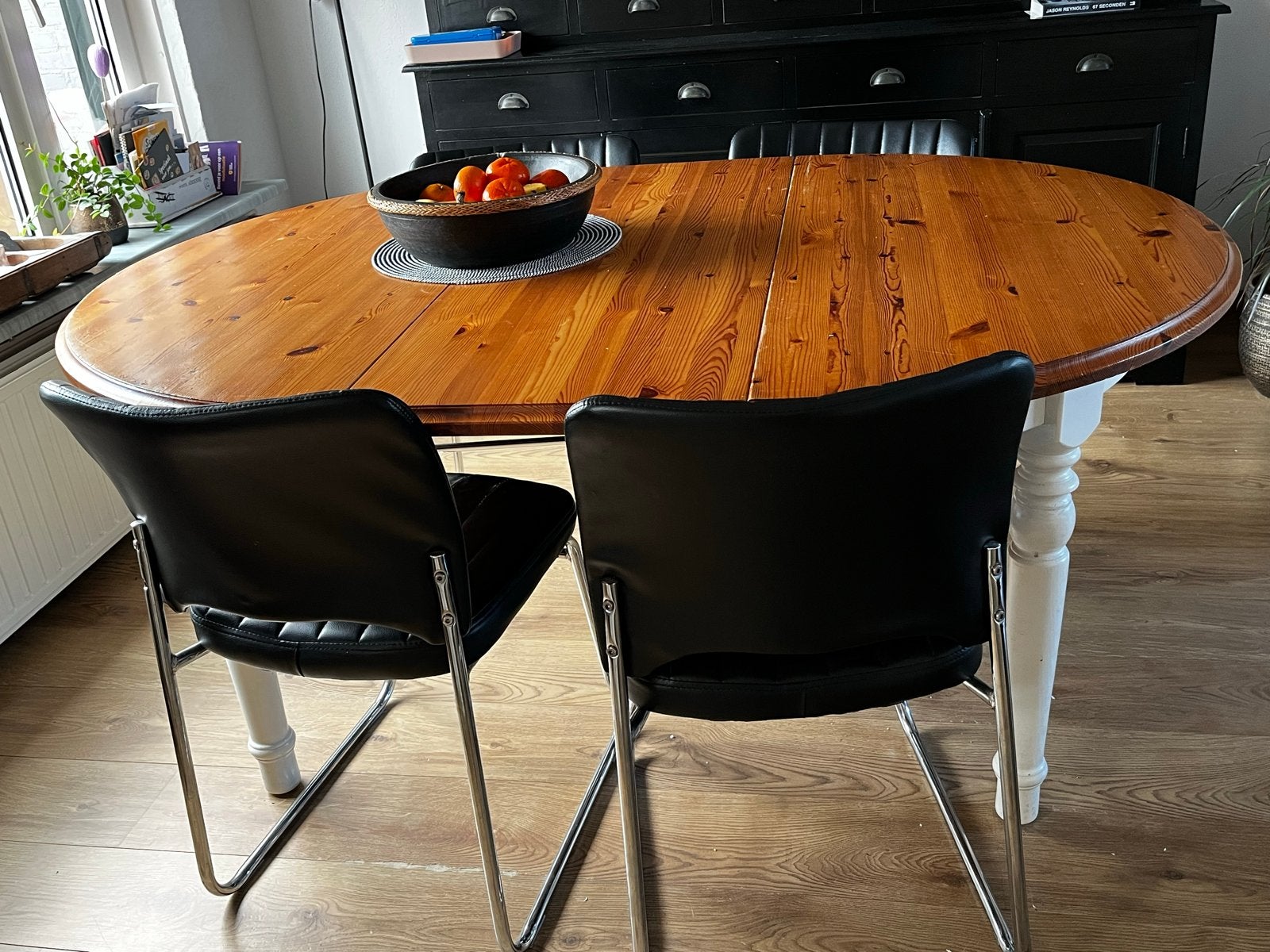 uitschuifbare ronde eettafel, ovaal, Huis en Inrichting, Tafels | Eettafels, Ophalen, Gebruikt, 100 tot 150 cm, Rond