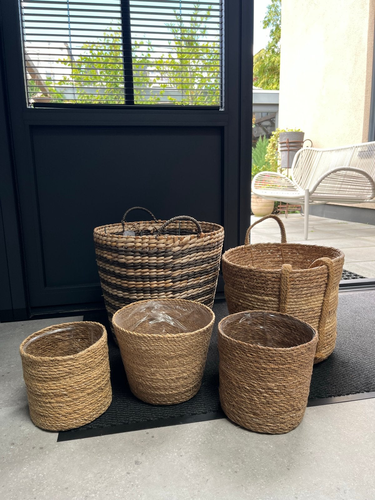Set van 5 rieten bloempotten in verschillende maten, Ophalen, Halfschaduw, Minder dan 100 cm