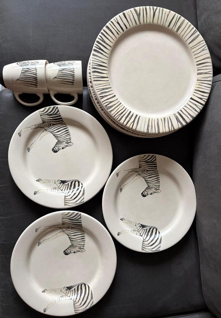 Jet Servies Zebra Print - Borden en Mokken, Ophalen, Gebruikt, Overige stijlen, Aardewerk