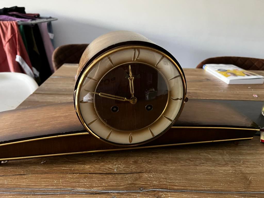 Antieke Hermle tafelklok - Vintage design, Ophalen of Verzenden