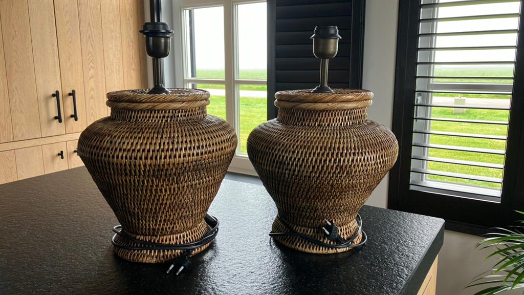 2 prachtige XL birma rieten lampen, Ophalen of Verzenden, Zo goed als nieuw, Minder dan 50 cm