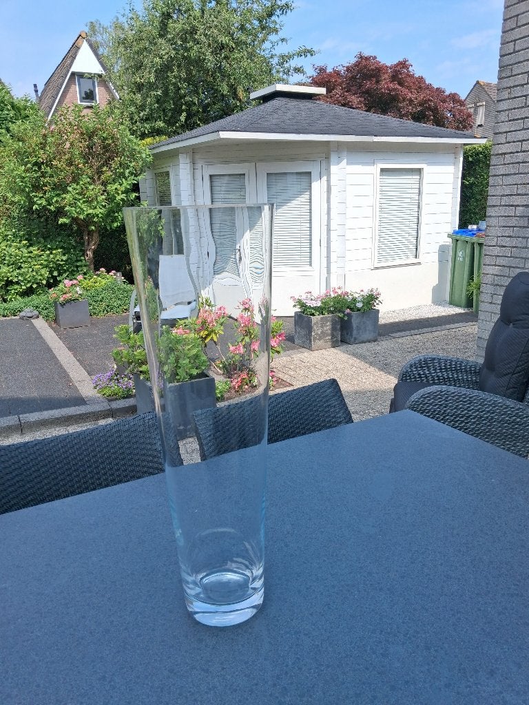 Trendy glazen vaas, helder en elegant. Konisch, H 70 cm!, Huis en Inrichting, Woonaccessoires | Vazen, Ophalen, Transparant, 70 cm