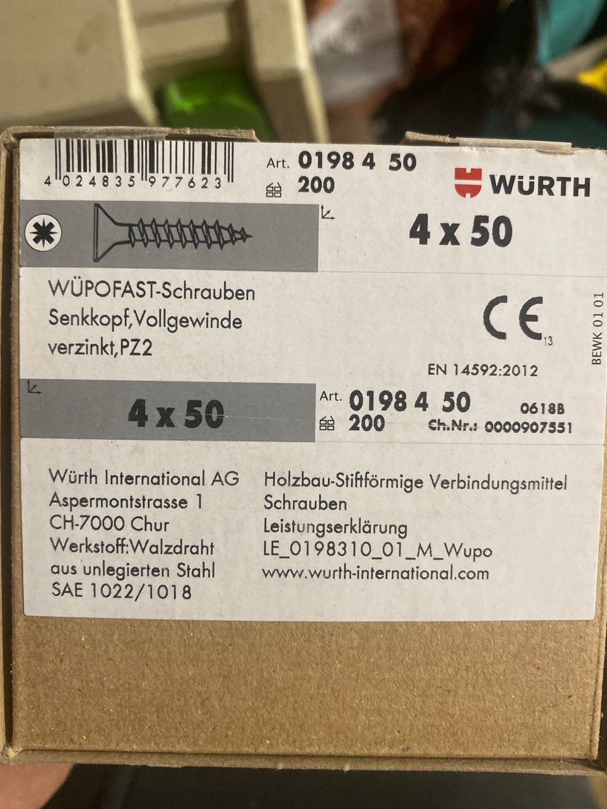WÜRTH WÜPOFAST-Schroeven 4x50mm Verzinkt (200 stuks), Ophalen of Verzenden, Nieuw, 50 tot 100 mm, Schroeven