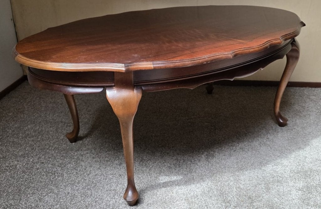 ovaal notenhouten salontafel Queen Ann, Ophalen, Gebruikt, 100 tot 150 cm, 50 tot 100 cm