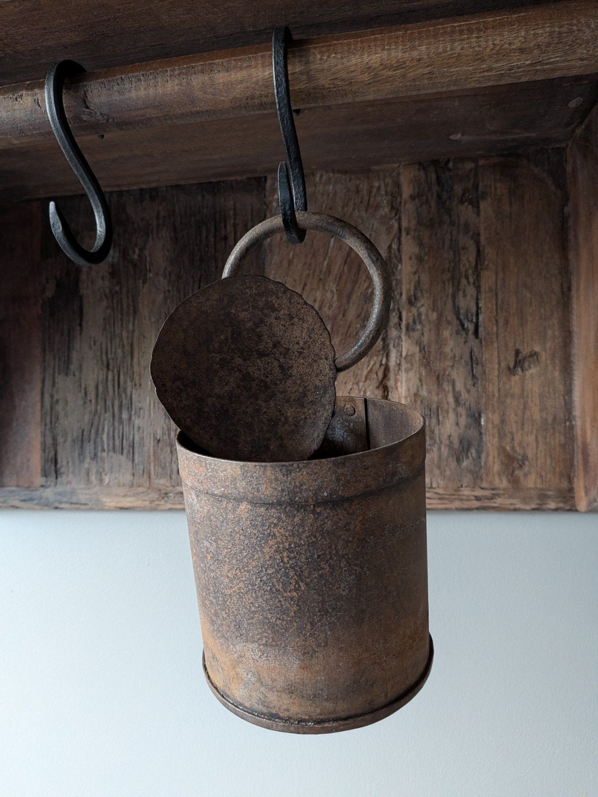 Metalen potje incl lepel roest kleur, Ophalen of Verzenden