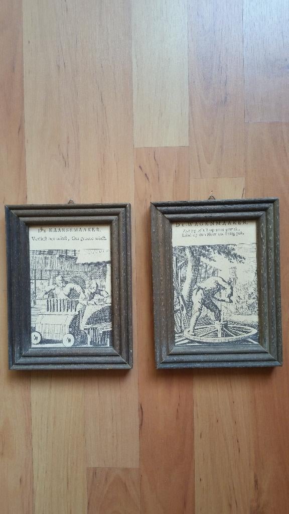 Prenten van oude ambachten ingelijst 2 stuks 14x18 cm., Verzamelen, Foto's en Prenten, Ophalen of Verzenden, Voor 1940, Zo goed als nieuw