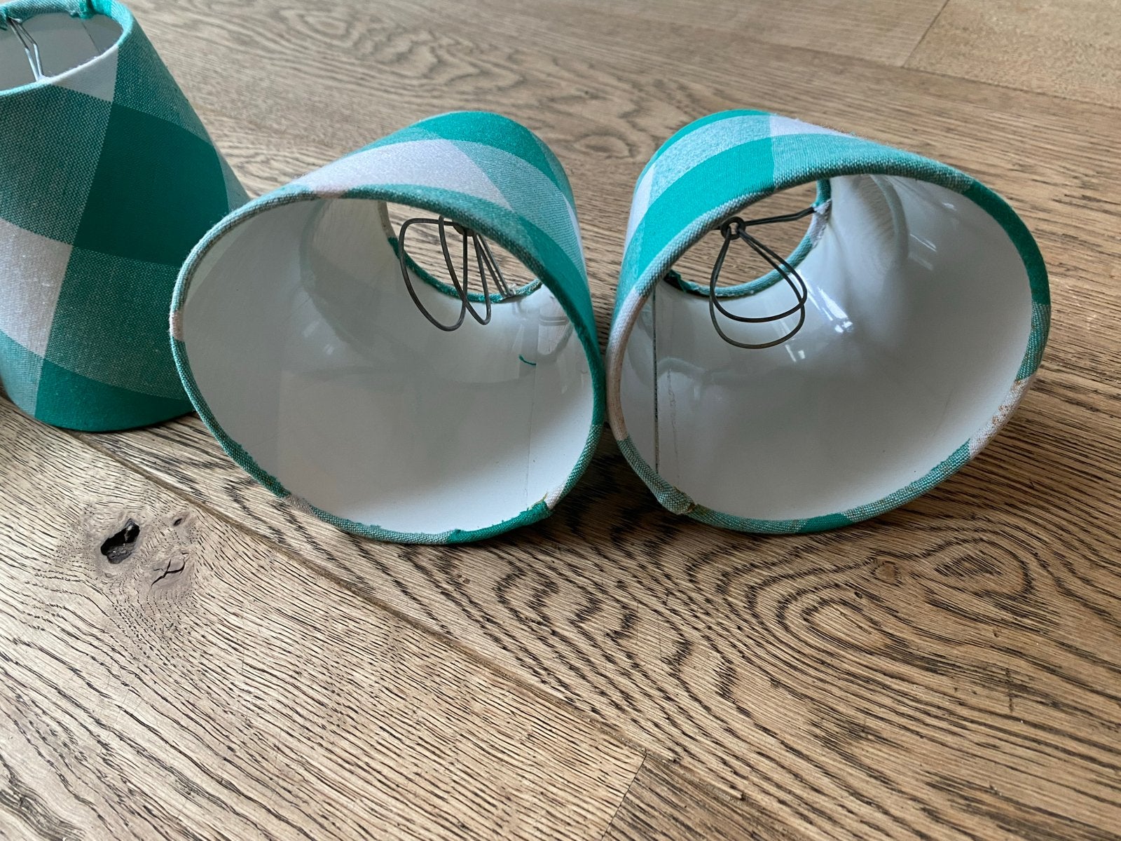 Set van 5 geruite lampenkapjes, groen/wit, Gebruikt, Overige typen, Rond, Ophalen of Verzenden