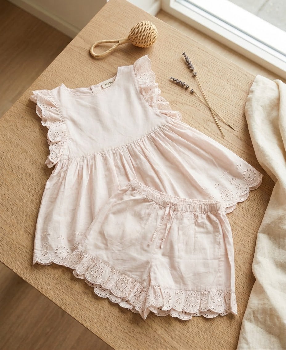 Marmar Copenhagen Beige/Licht Roze Set Top 12j Broekje 10j, Ophalen of Verzenden, Gebruikt, Meisje, Setje
