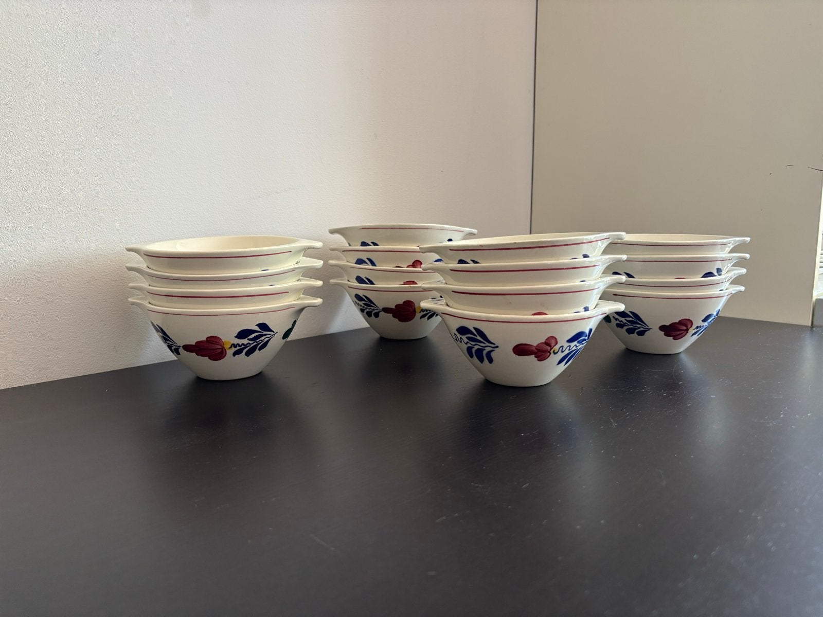 Boerenbont soepkommen - set van 16 stuks, Gebruikt, Landelijk/Boerenbont, Ophalen of Verzenden, Kom(men)