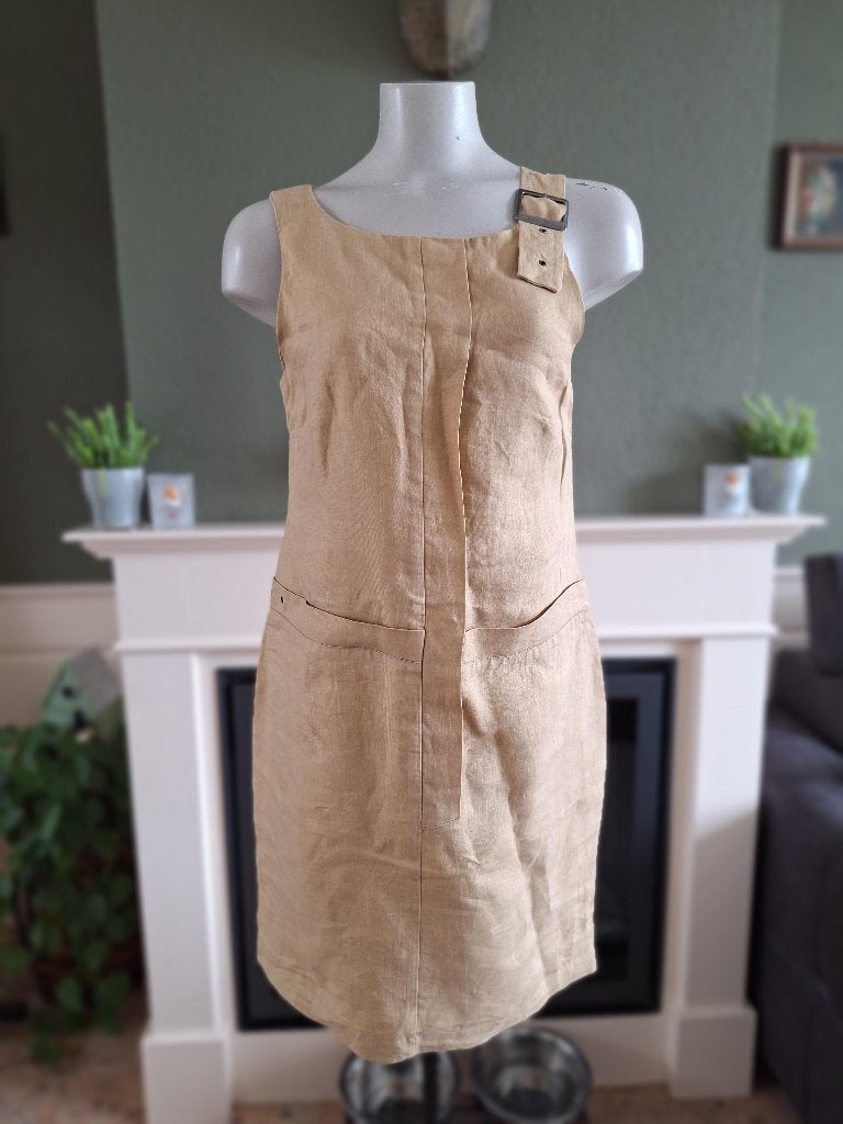 Sarah Pacini linnen jurk 1 S 36 beige bruin, Verzenden, Sarah Pacini, Beige, Zo goed als nieuw
