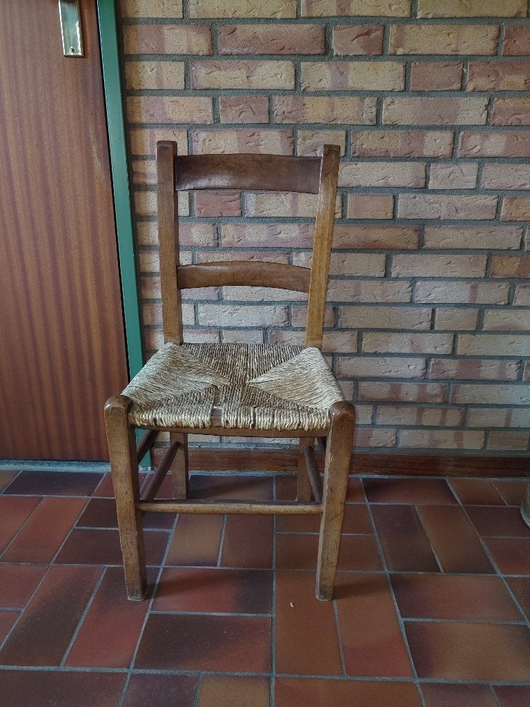 Rieten stoel, Ophalen, Gebruikt, Bruin, Hout