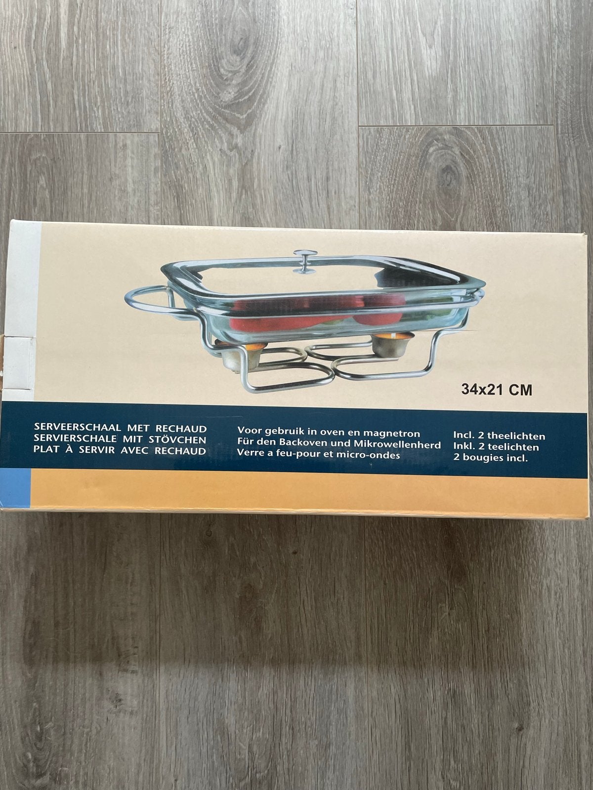 Serveerschaal met rechaud - nieuw in doos, Ophalen, Overige merken, Glas, Overige typen