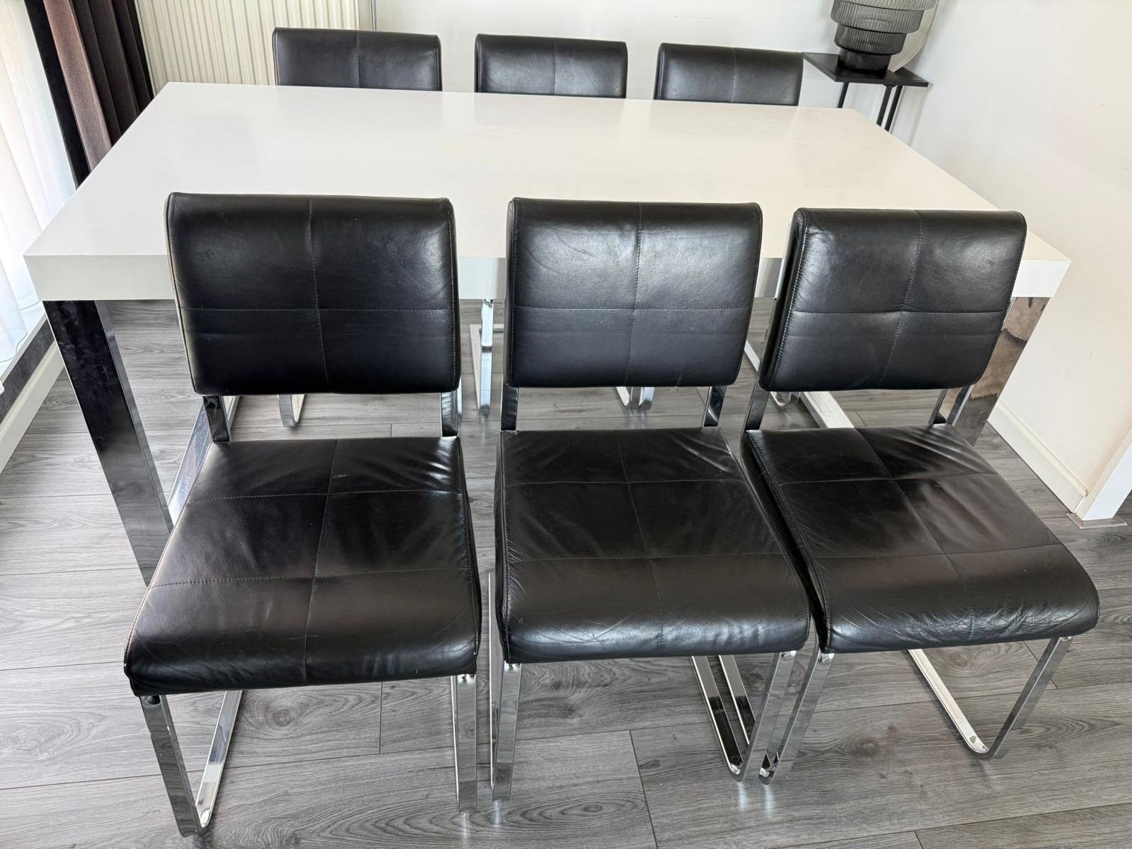 6 Effezeta leren eetkamerstoelen & eettafel, Huis en Inrichting, Ophalen, Gebruikt, Zwart, Leer