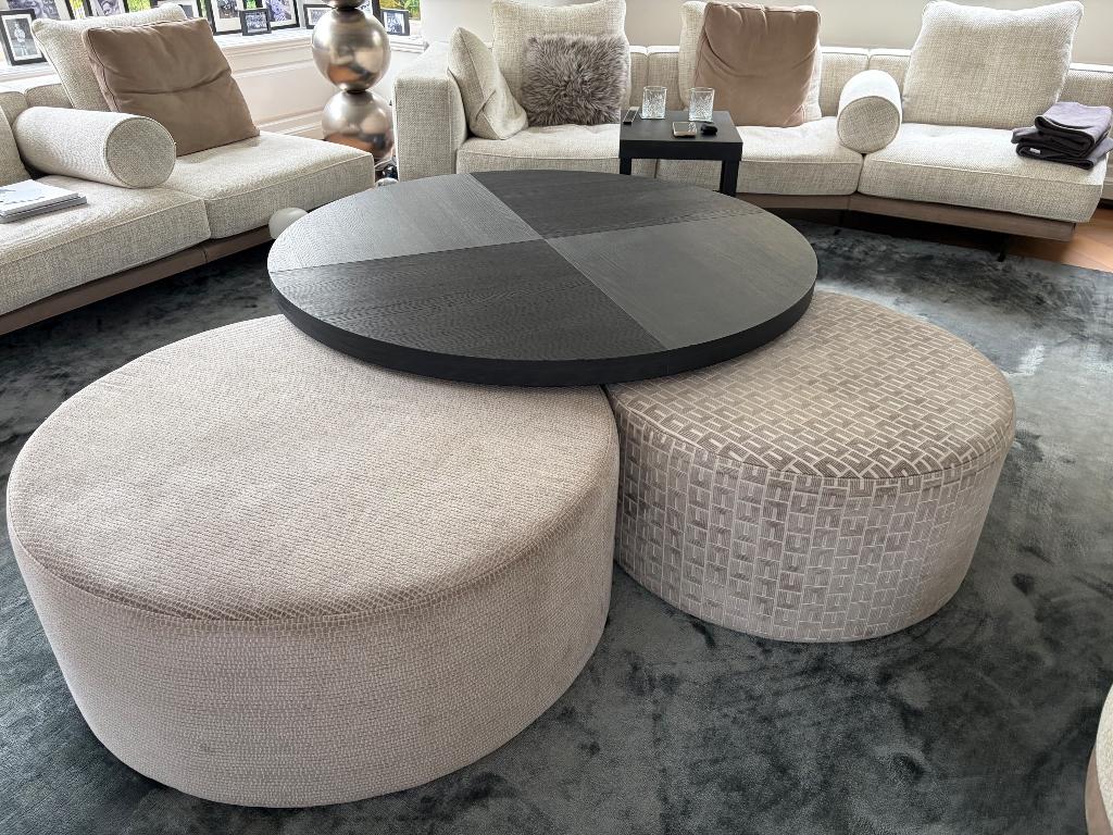 Salontafel meubelmaatwerk 130 cm rond + 2x poef, Ophalen, Rond, Zo goed als nieuw, Minder dan 50 cm
