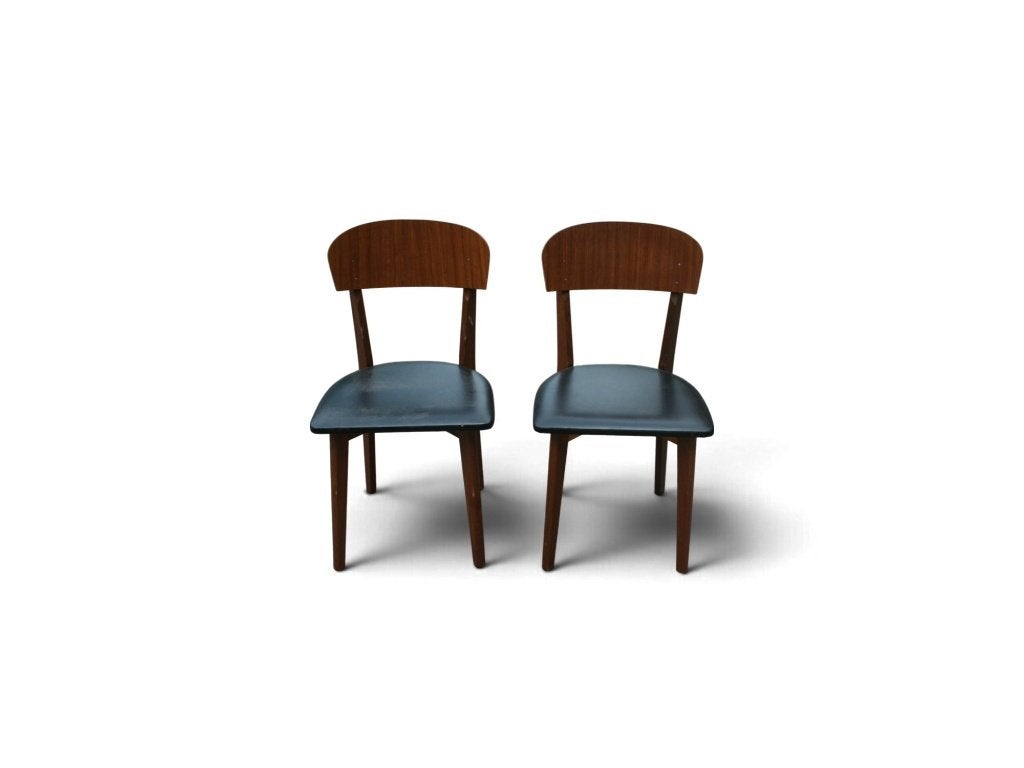 Mid-Century Modern Eetkamerstoelen met Zwarte Skai Zitting, Ophalen, Gebruikt, Twee, Zwart