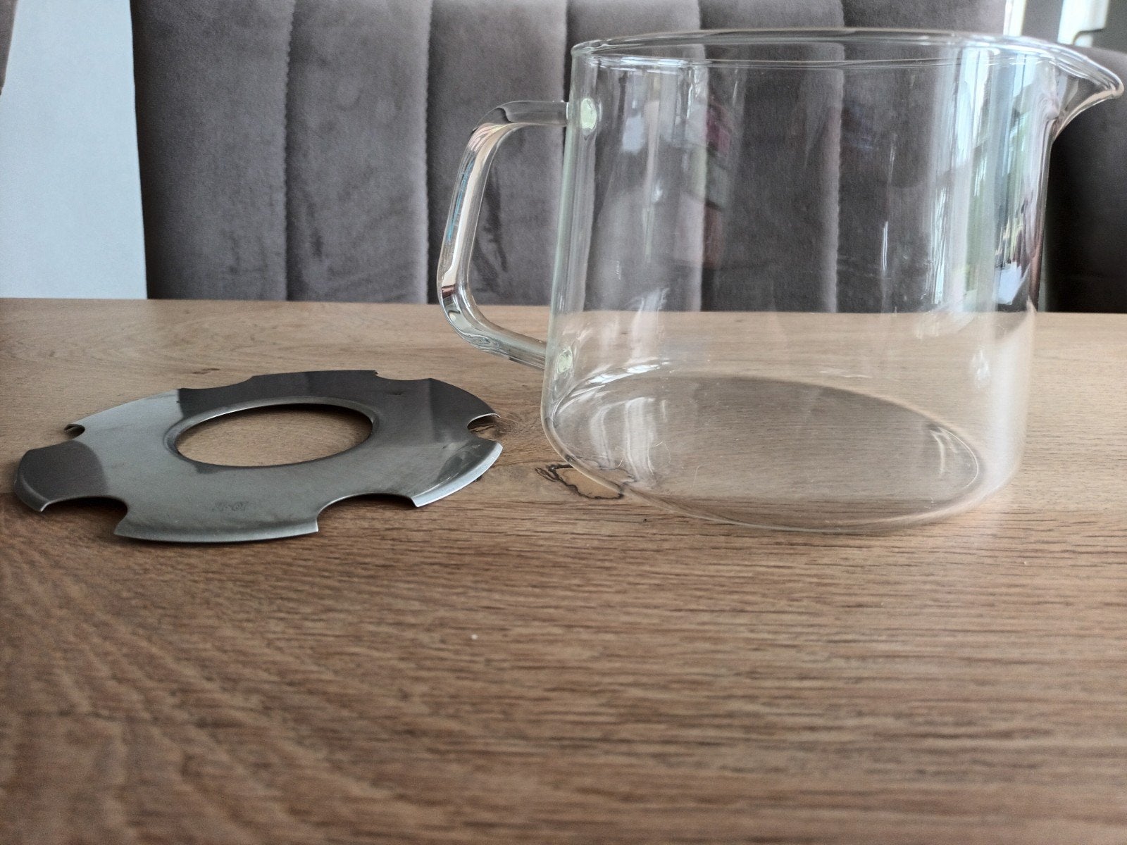 Douwe Egberts glazen theepot van glas met warmhoudplaatje, Gebruikt, Overige merken, Ophalen of Verzenden, Glas