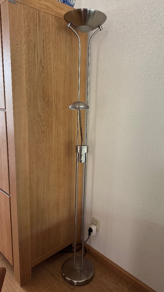 staande lamp met leeslamp en dimmer, Ophalen, Gebruikt, Glas, 150 tot 200 cm