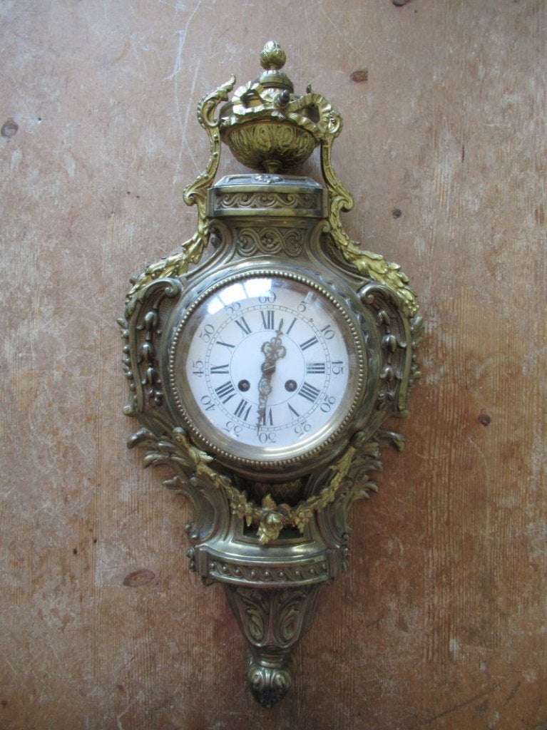 Oer 11384 antieke 19e eeuwse bronzen cartel klok, Ophalen