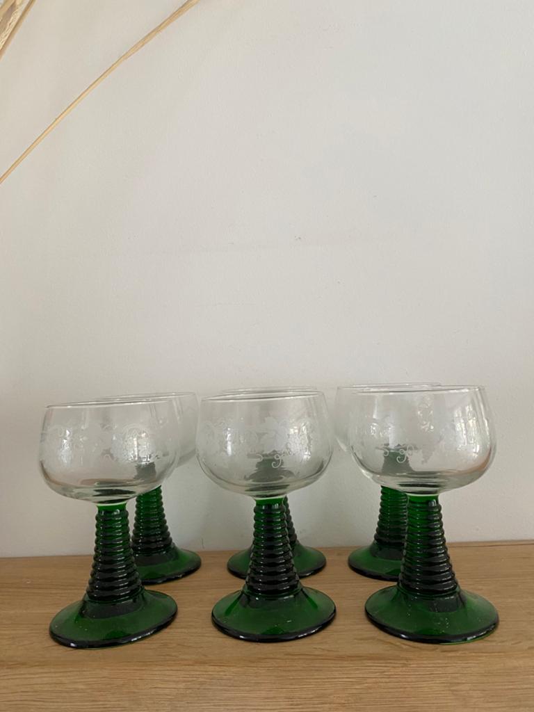 Vintage Franse wijnglazen - 6 stuks, Antiek en Kunst, Antiek | Glas en Kristal, Ophalen of Verzenden