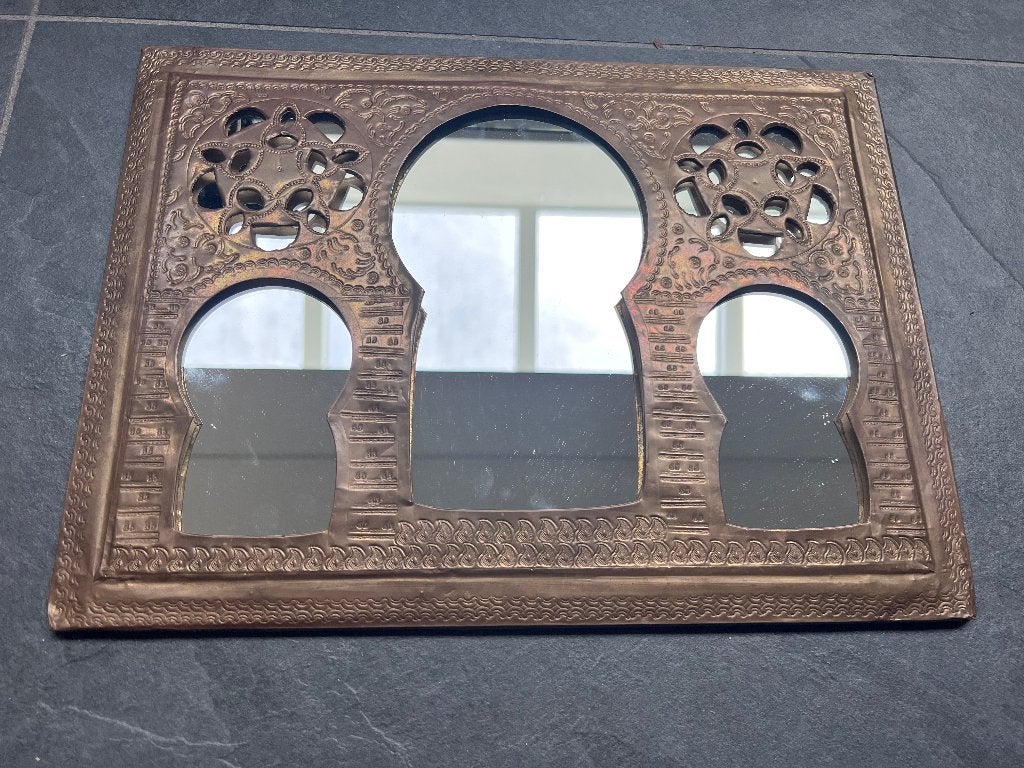 Marokkaans spiegel oud vintage oosters arabisch messing, Gebruikt, Ophalen of Verzenden, https://verburgtvintage.nl/#contact, Schipluidenlaan 20 5035KJ Tilburg