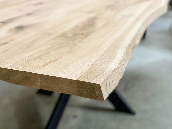 Eettafel - Eiken tafelblad - Tafelblad boomkant - 40 mm dik, Huis en Inrichting, Niet ingevuld, Vijf personen of meer, Rechthoekig