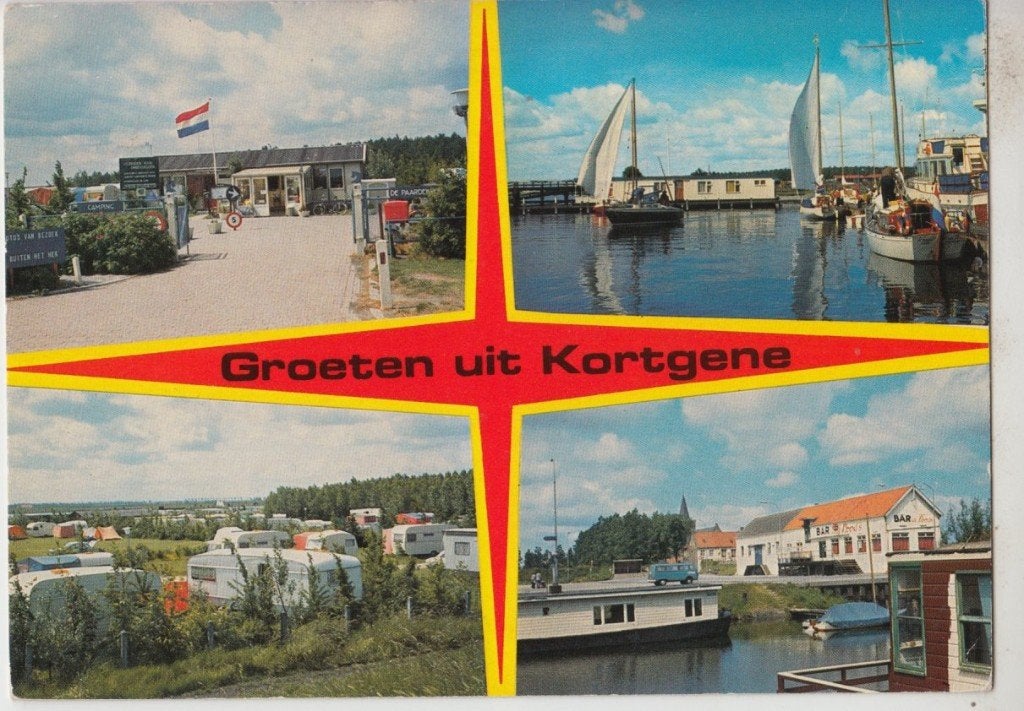 Kortgene 4 luik Gelopen 1974, Verzamelen, Verzenden, 1960 tot 1980, Gelopen, Zeeland