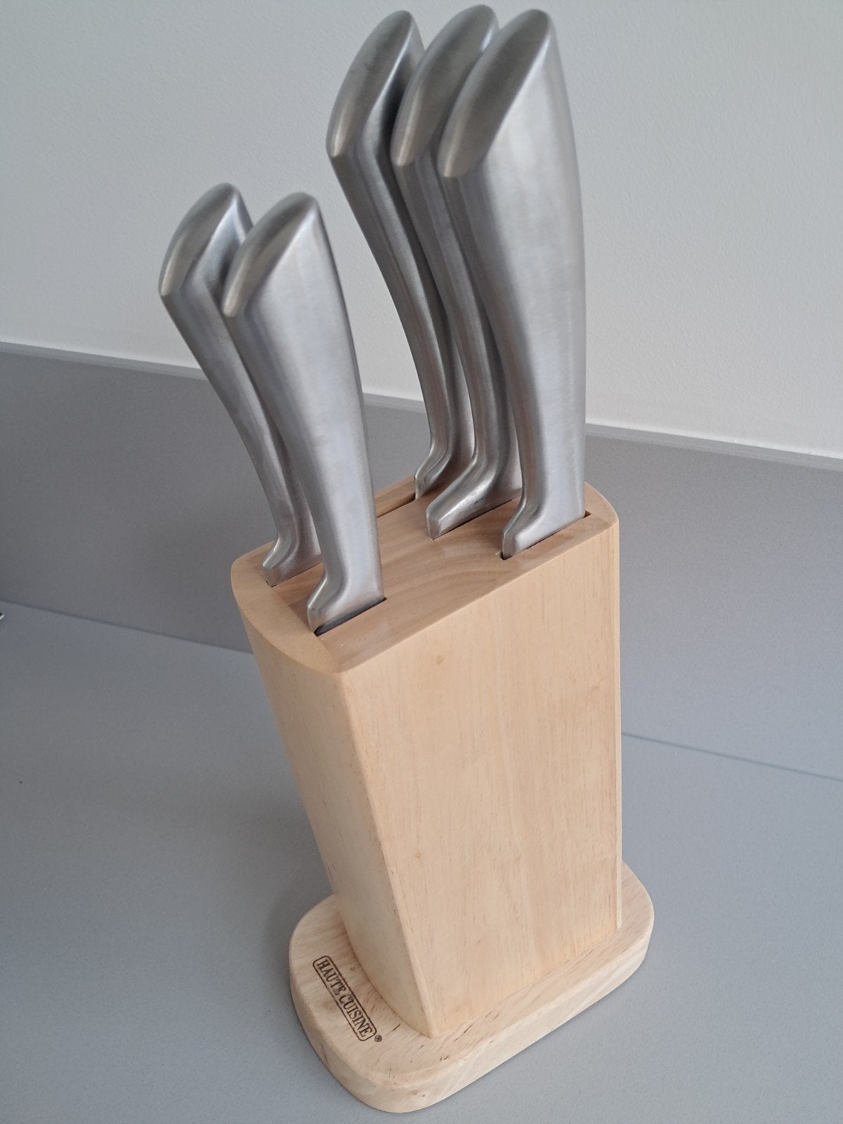Hauty Cuisine Messenset met Houten Blok - 5 RVS Messen, Ophalen of Verzenden, Zo goed als nieuw, Rvs of Chroom, Vaatwasserbestendig