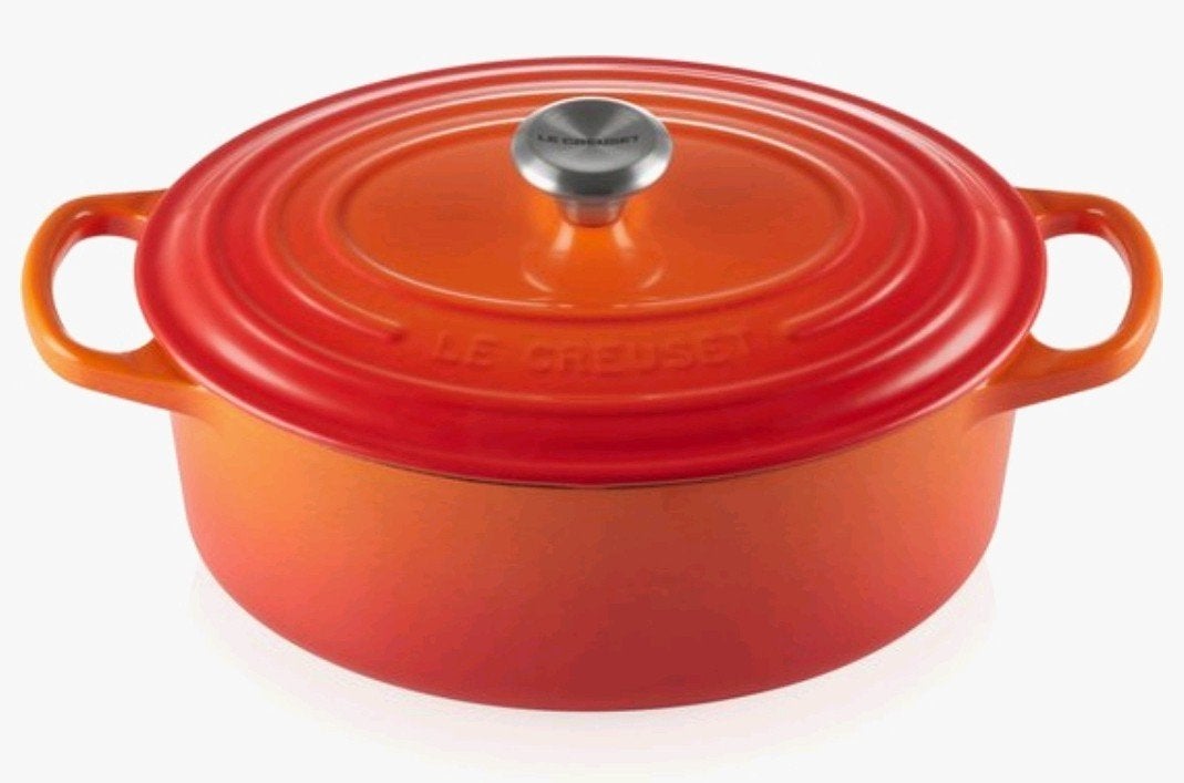 Nieuwe Le Creuset Braadpan - Ovaal - Vulkaanrood.  27 dm., Met deksel, Nieuw, Le Creuset, Ophalen of Verzenden