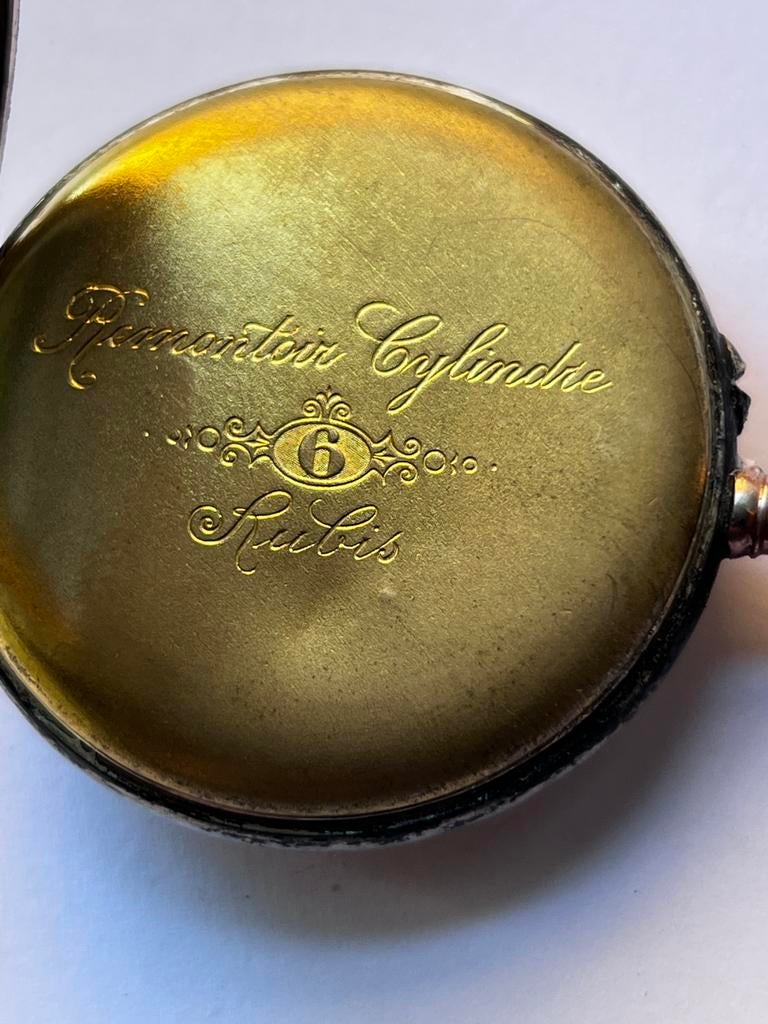 Antiek zilver deels verguld remontoire cilindre 6 rubis, Antiek en Kunst, Ophalen of Verzenden, Zilver