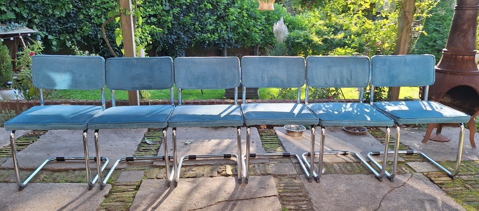 6 turqoise buisstoelen ribstof, Twee personen, Ticket of Toegangskaart