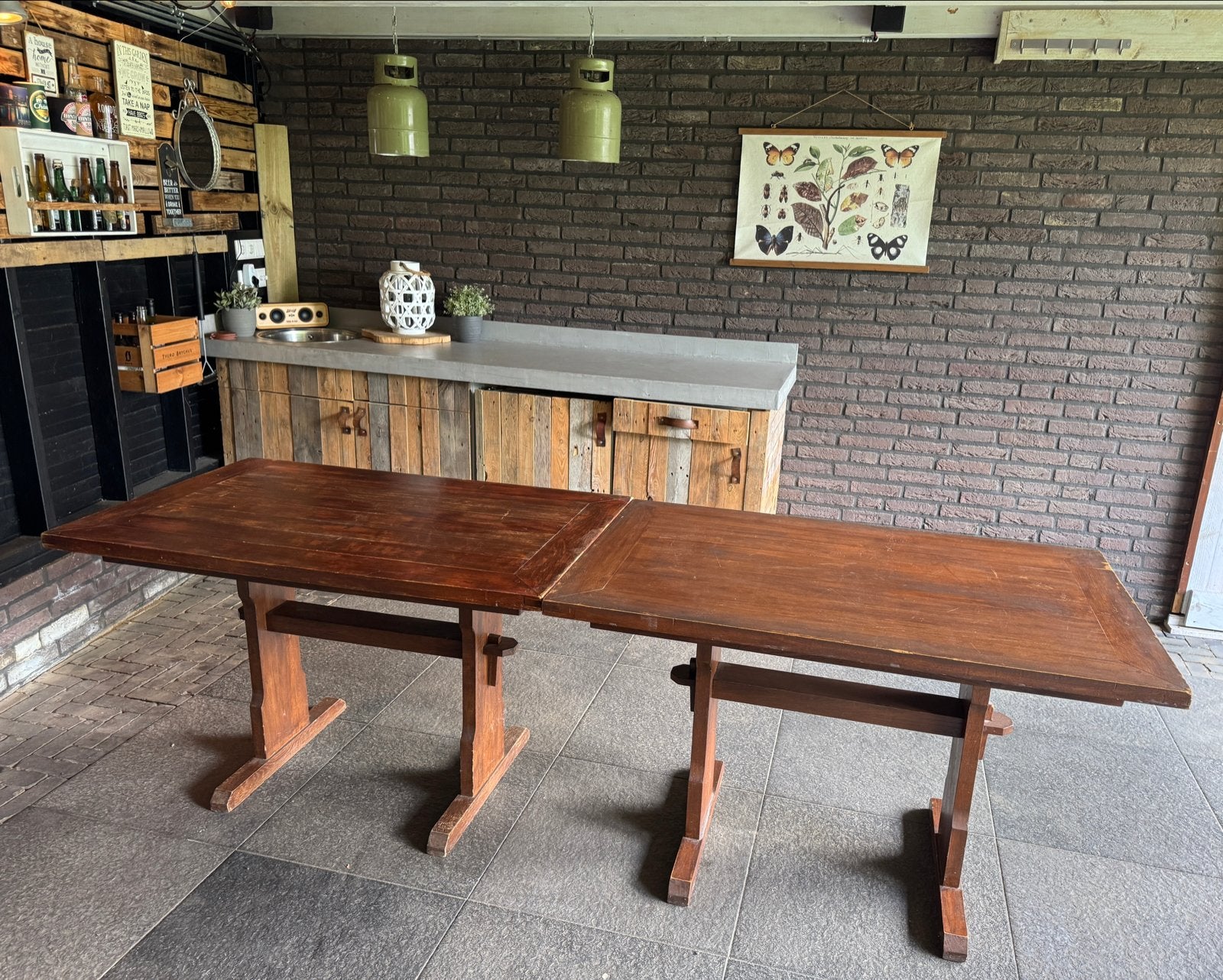 2 karakteristieke eiken kroeg tafels, Huis en Inrichting, Ophalen, Gebruikt, 100 tot 150 cm, Eikenhout