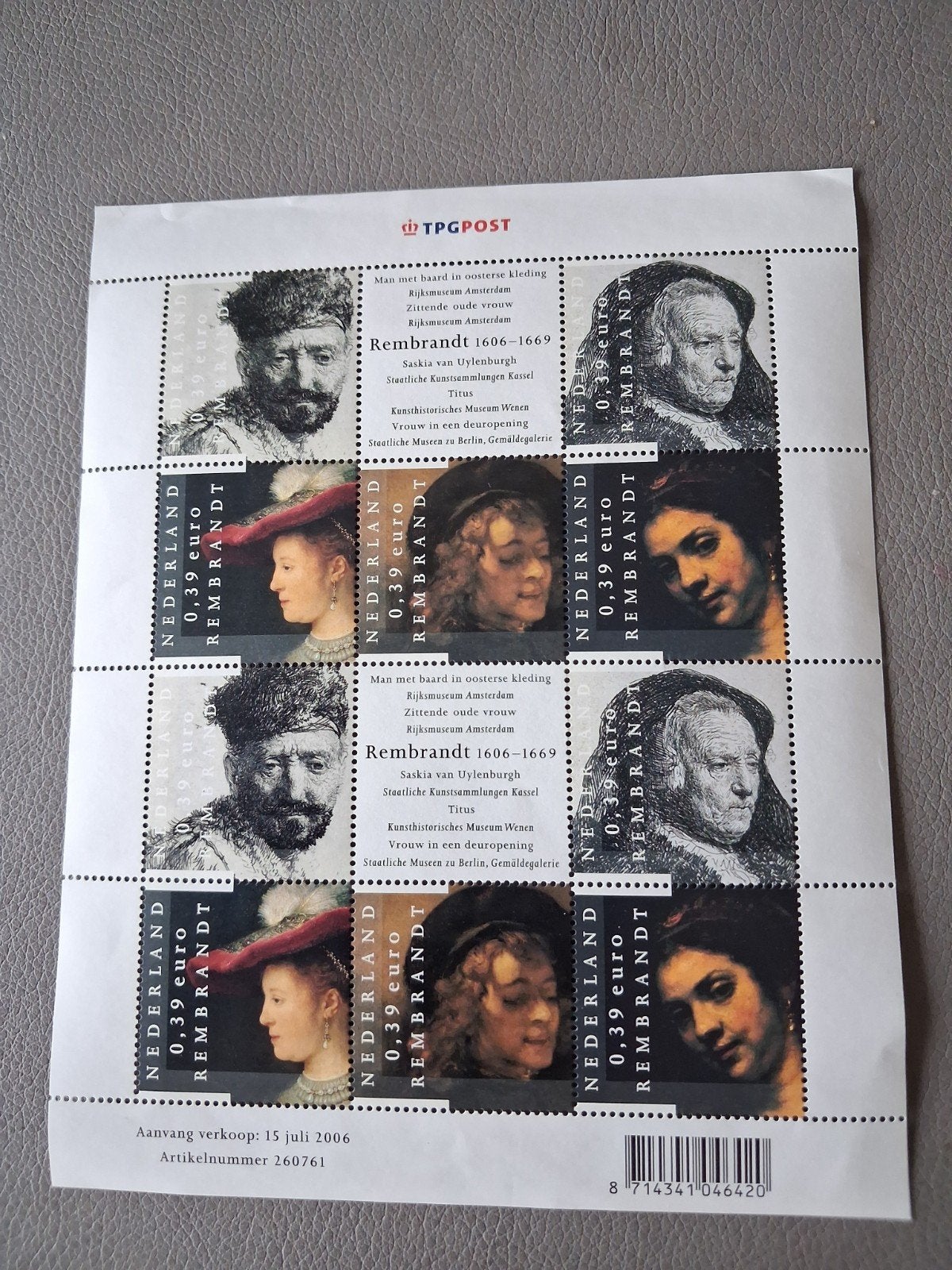 blok met 10 zegels Rembrandt, Verzenden, Na 1940, Postfris