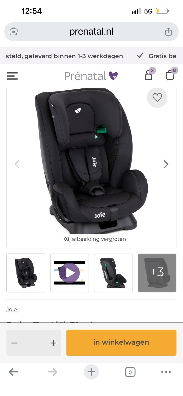 Joie Fortifi R129 Autostoel - Zo goed als nieuw, Ophalen, Autogordel, Verstelbare rugleuning, Zo goed als nieuw