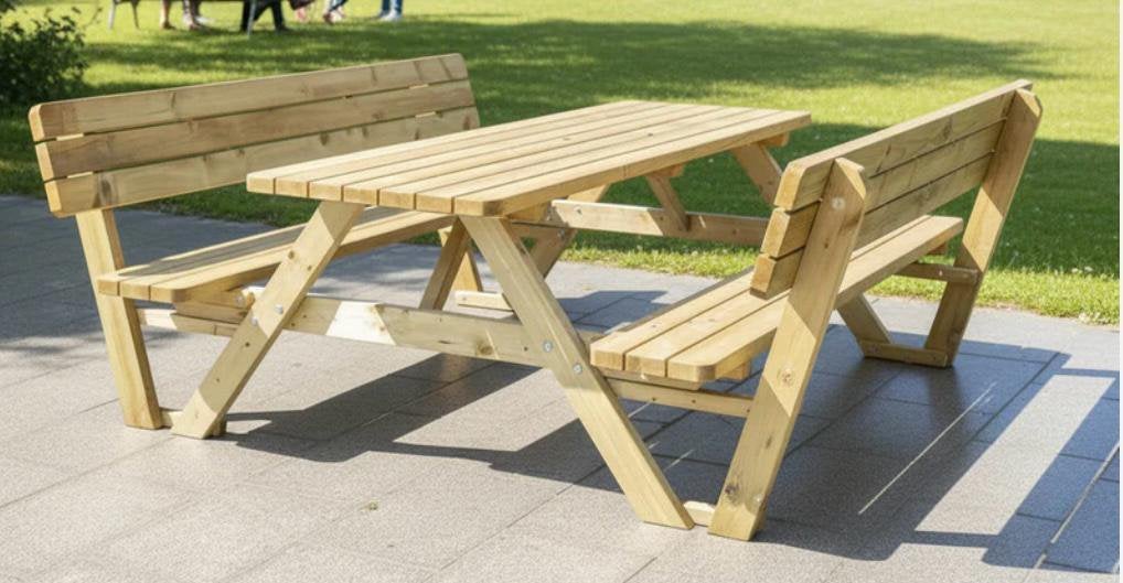 Zo goed als nieuw: Houten picknicktafel met rugleuningen, Tuin en Terras, Picknicktafels, Ophalen, Gebruikt, Rechthoekig, Hout