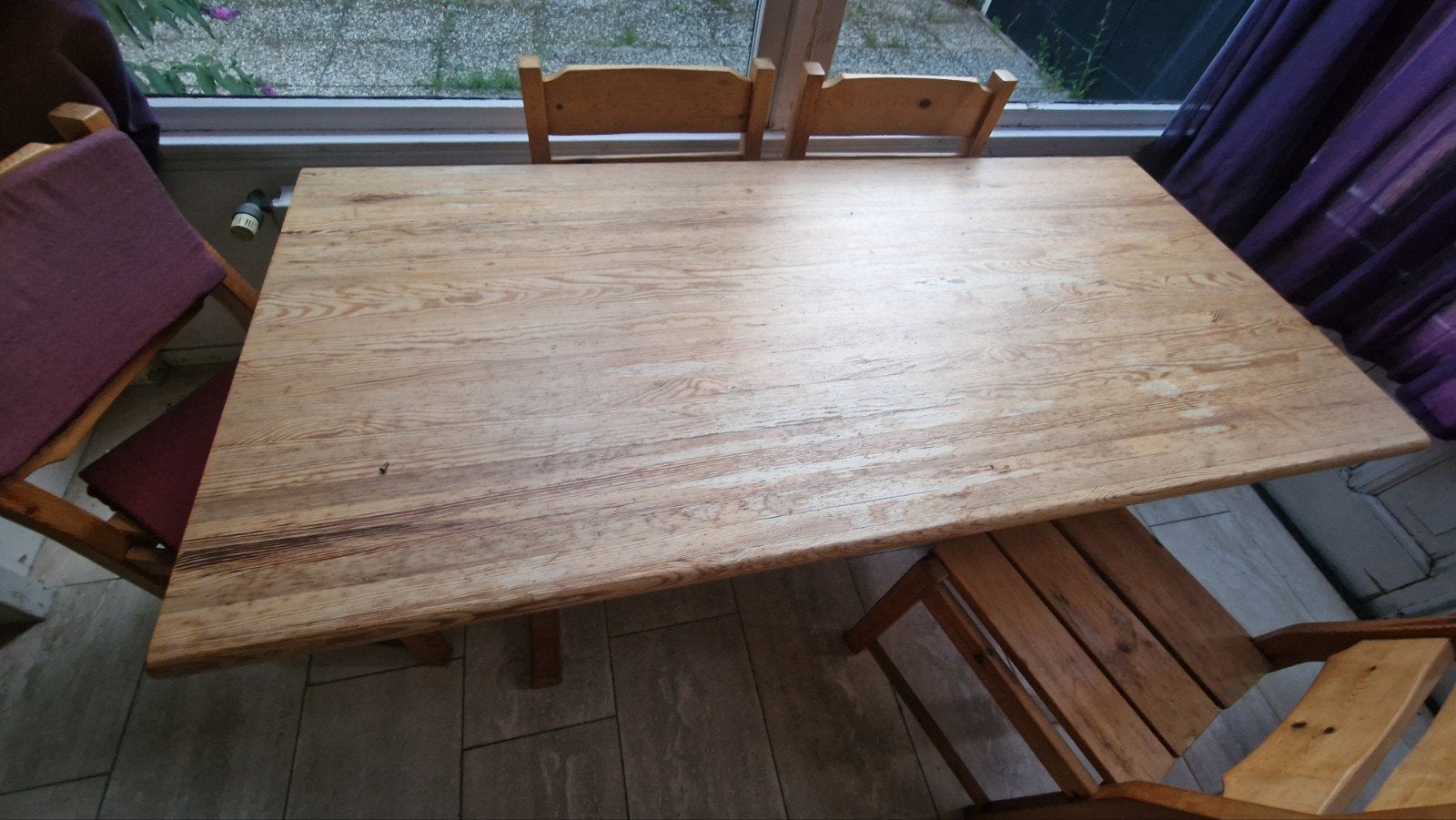 Eettafel met 6 degelijke stoelen - complete set, Ophalen, Gebruikt, 50 tot 100 cm, Vijf personen of meer