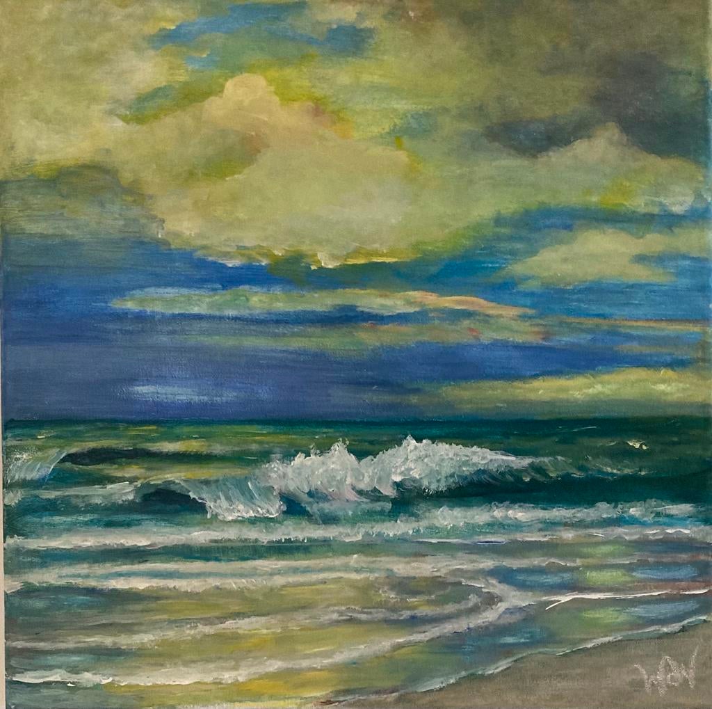 Zeezicht, Acryl op doek, Ophalen of Verzenden
