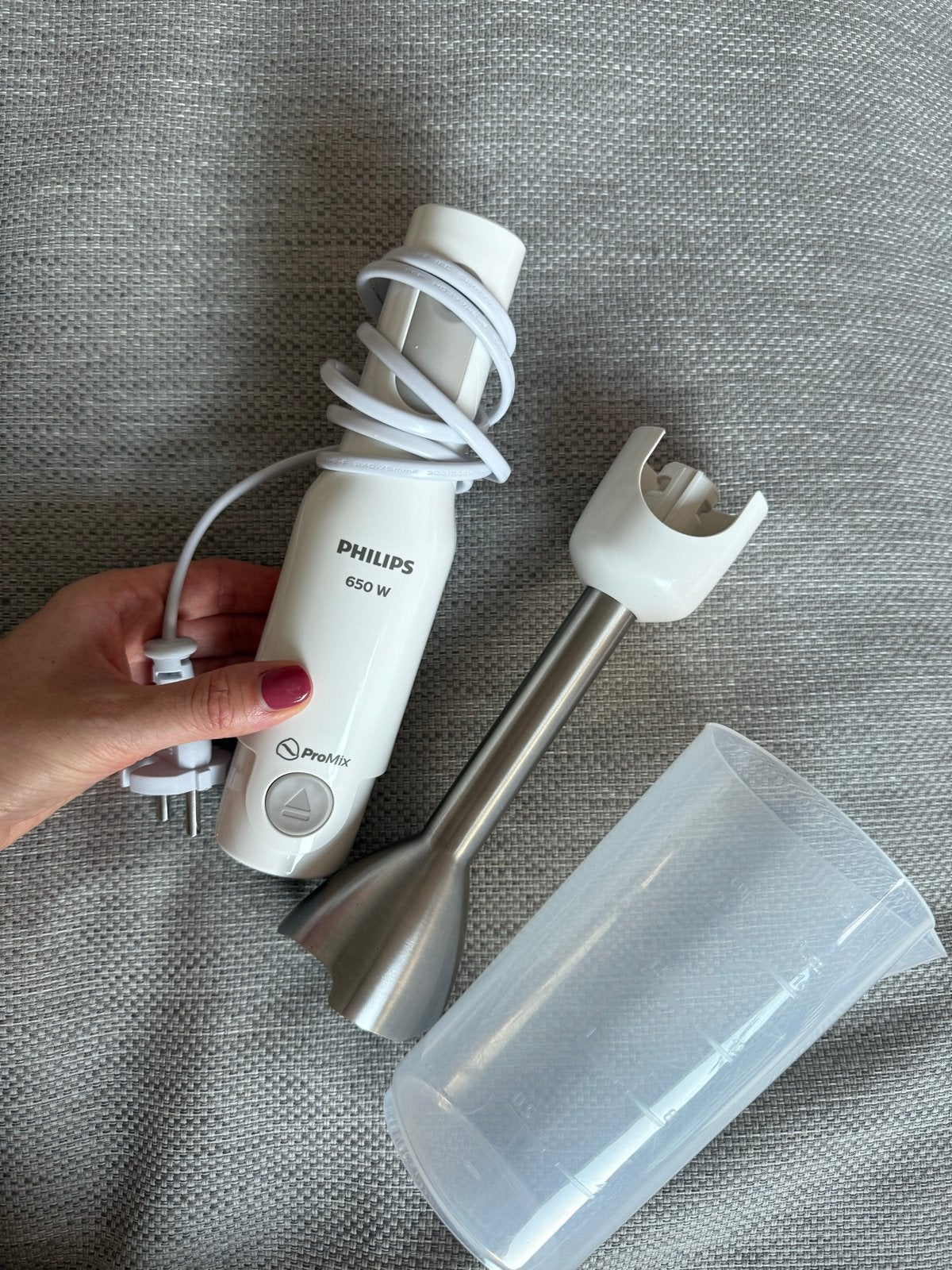Philips ProMix Staafmixer 650W met maatbeker, Minder dan 1 liter, Ophalen, Zo goed als nieuw, 1 snelheid