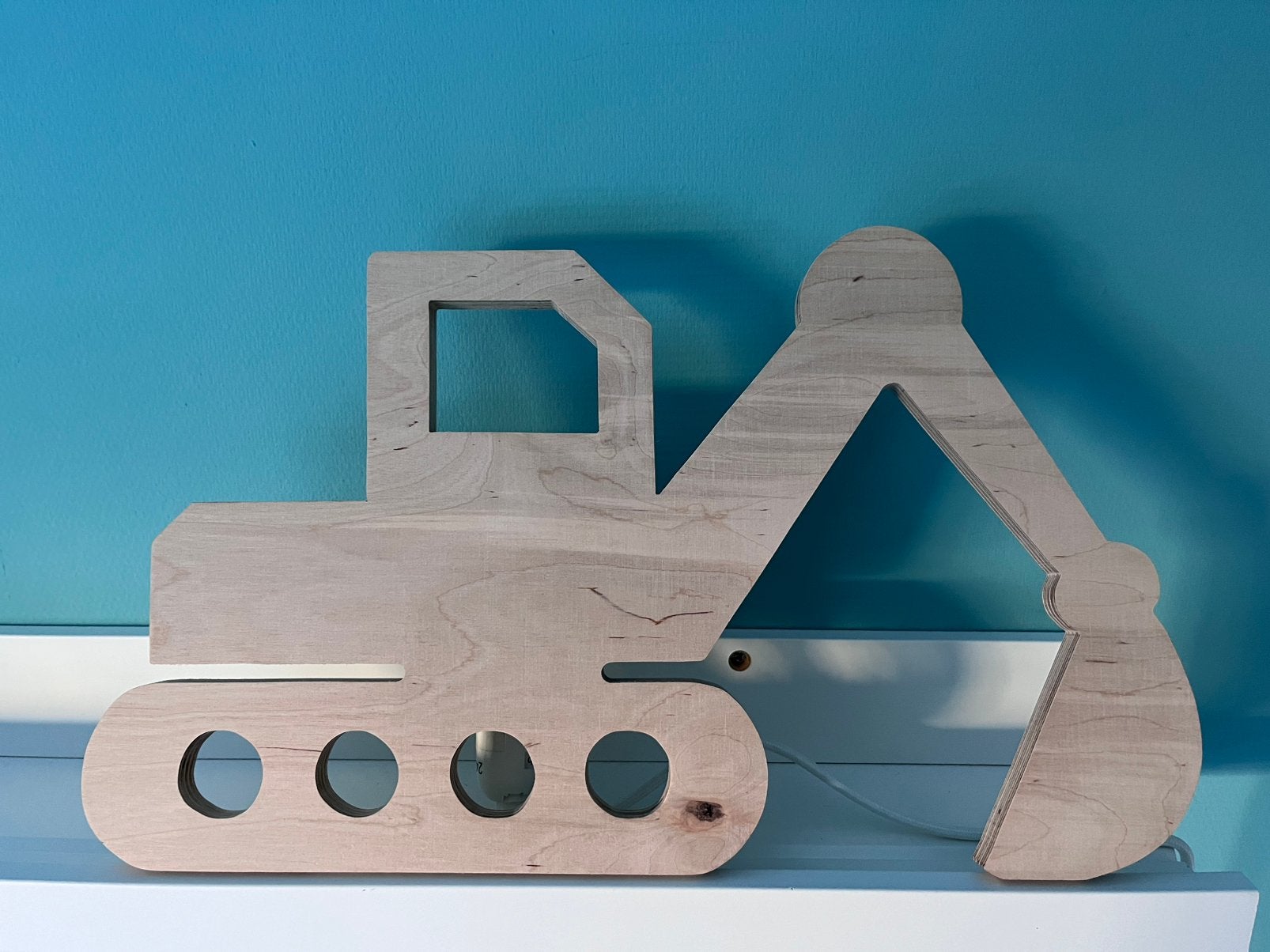 Houten wandlamp - Graafmachine / Kraan, Inclusief lichtbron, Bruin, E14 (klein), Nieuw