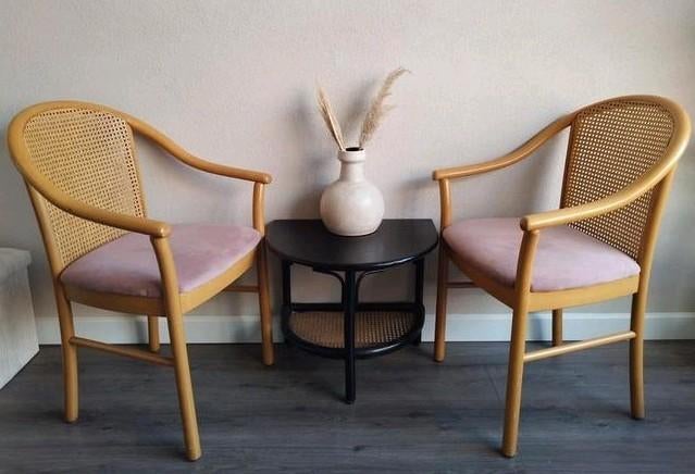 Set 2 stoelen webbing & webbing Rotan tafeltje Japandi, Huis en Inrichting, Stoelen, Ophalen, Japandi, Twee, Overige kleuren